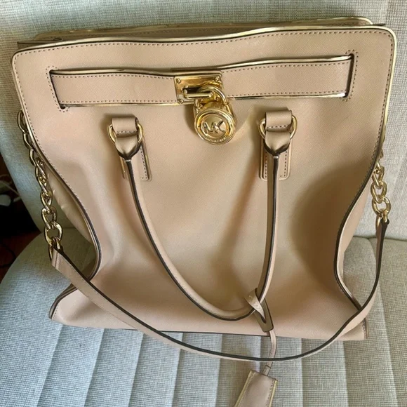 MK Purse/ Michael Kors Hamilton Satchel Bag Tote XL Light Pink Saffiano Leather - Picture 3 of 3